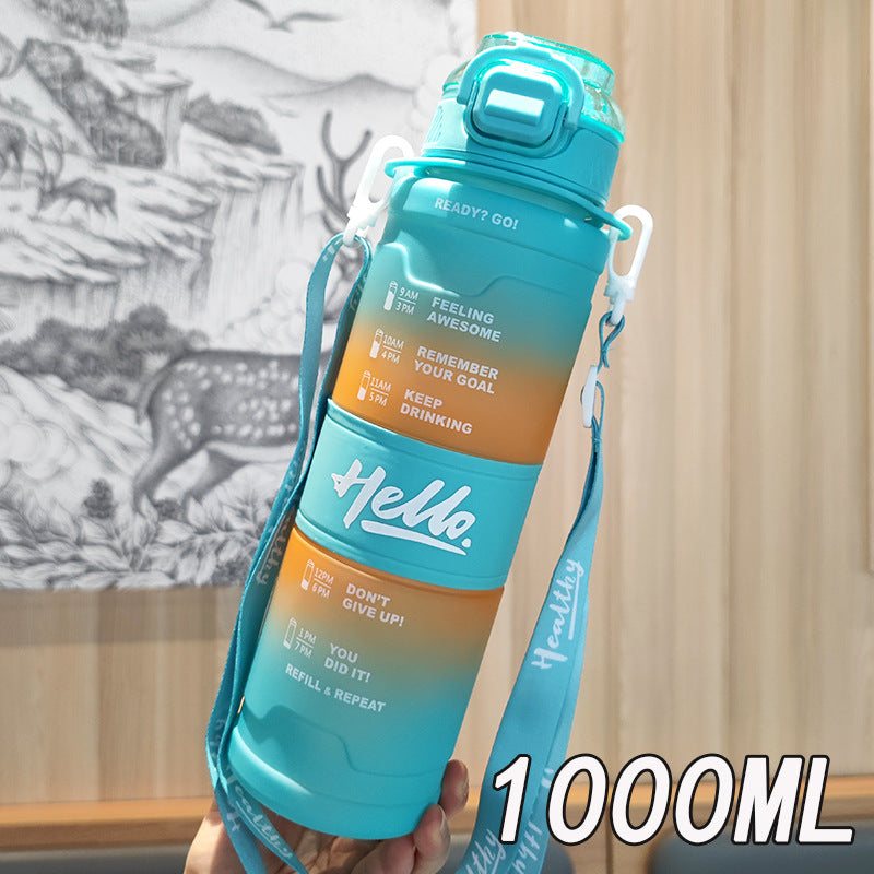 Women's motivation water bottle with time display and shoulder strap Stornfield