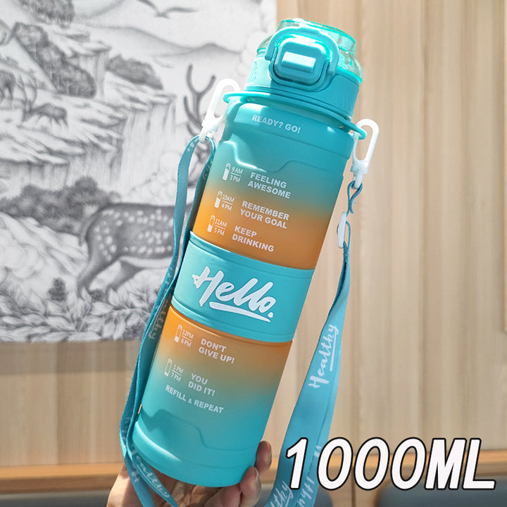 Women's motivation water bottle with time display and shoulder strap Stornfield