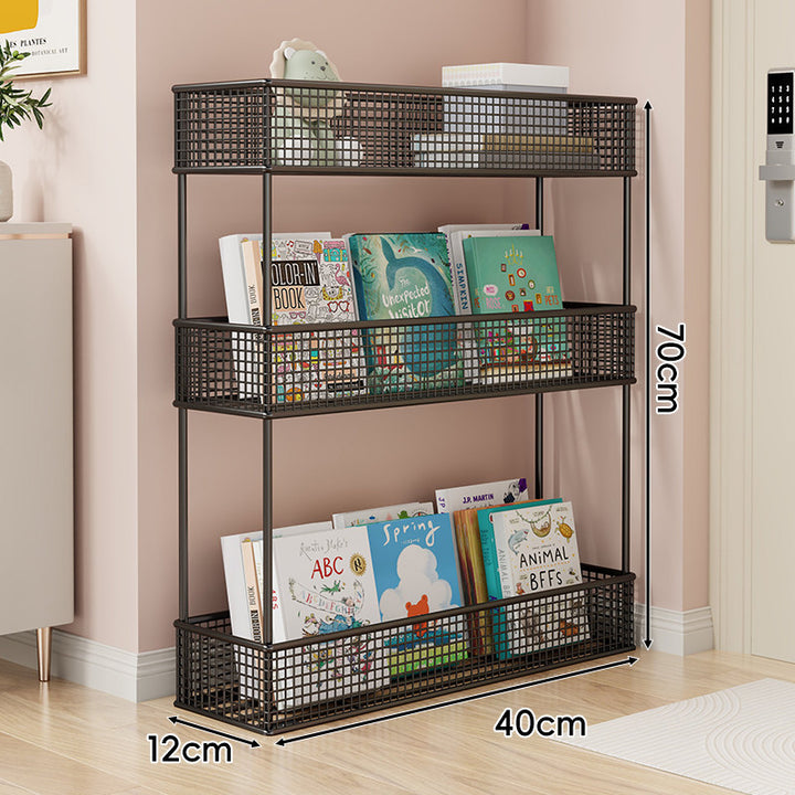 Freestanding Mesh Four-Tier Book and Toy Storage Shelf