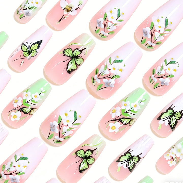 Artistic Butterfly and Floral Press-On Nail Set Stornfield