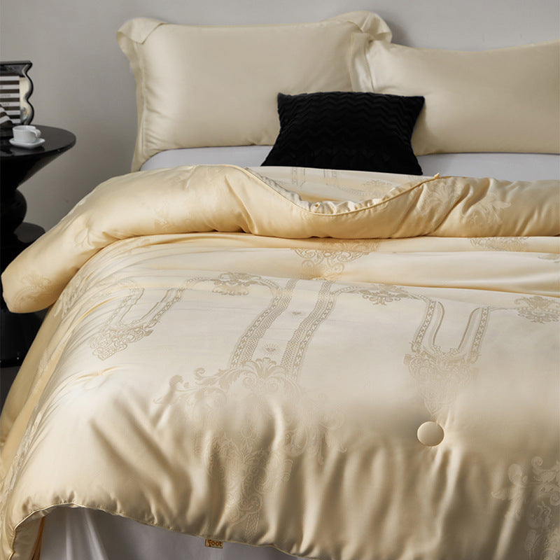 Noble quilted blanket with fine jacquard relief and button tufting