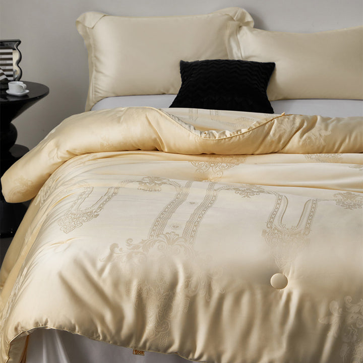 Noble quilted blanket with fine jacquard relief and button tufting