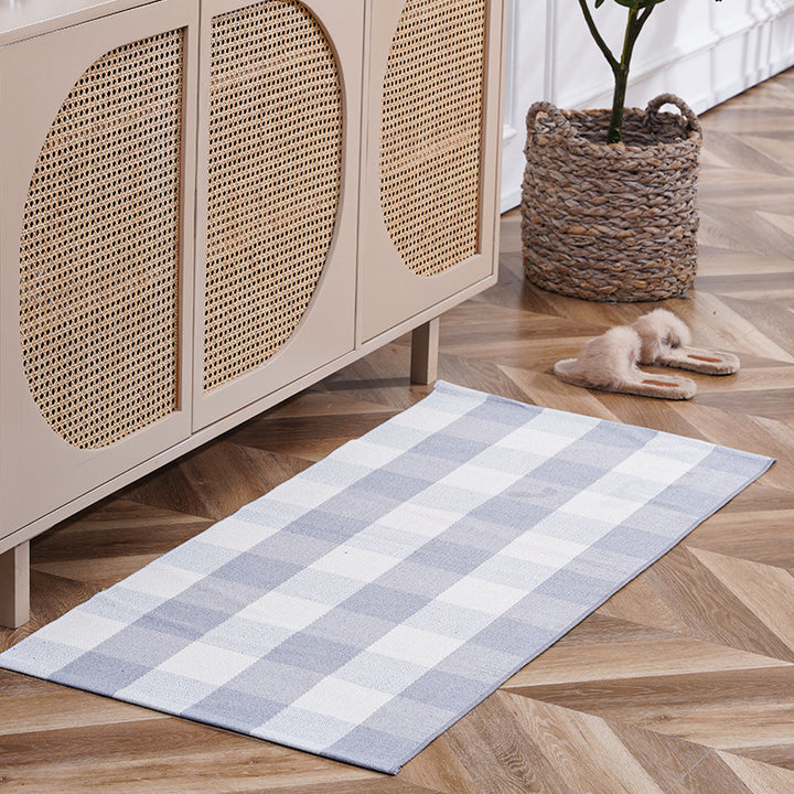 Flat-woven runner rug with check pattern and decorative border stripe Stornfield