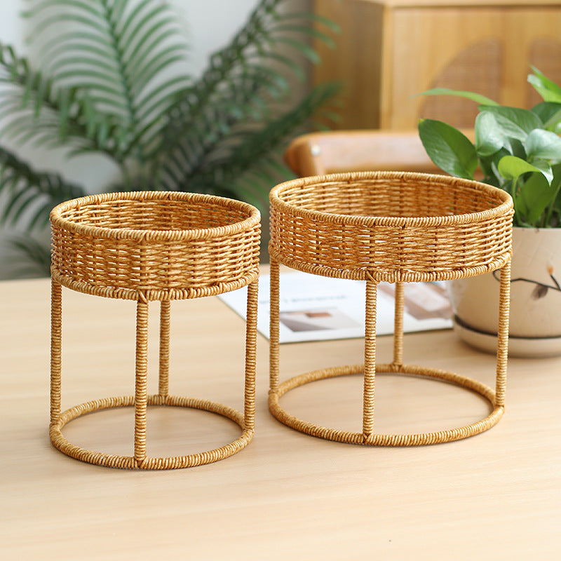 Unisex Modern Plant Stand with Woven Basket and Metal Frame Stornfield
