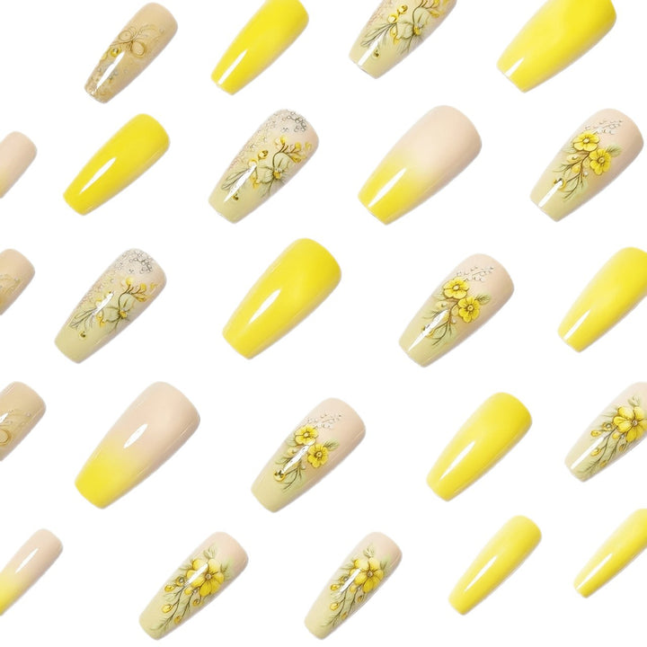 Artificial nails with floral embellishments and glitter Stornfield