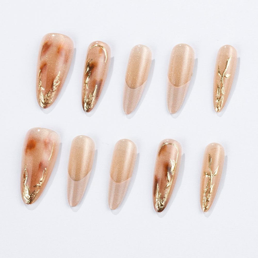 Elegant Stiletto Press-On Nail Set with Gold Accents Stornfield