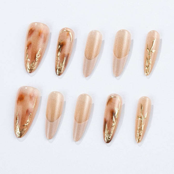 Elegant Stiletto Press-On Nail Set with Gold Accents Stornfield