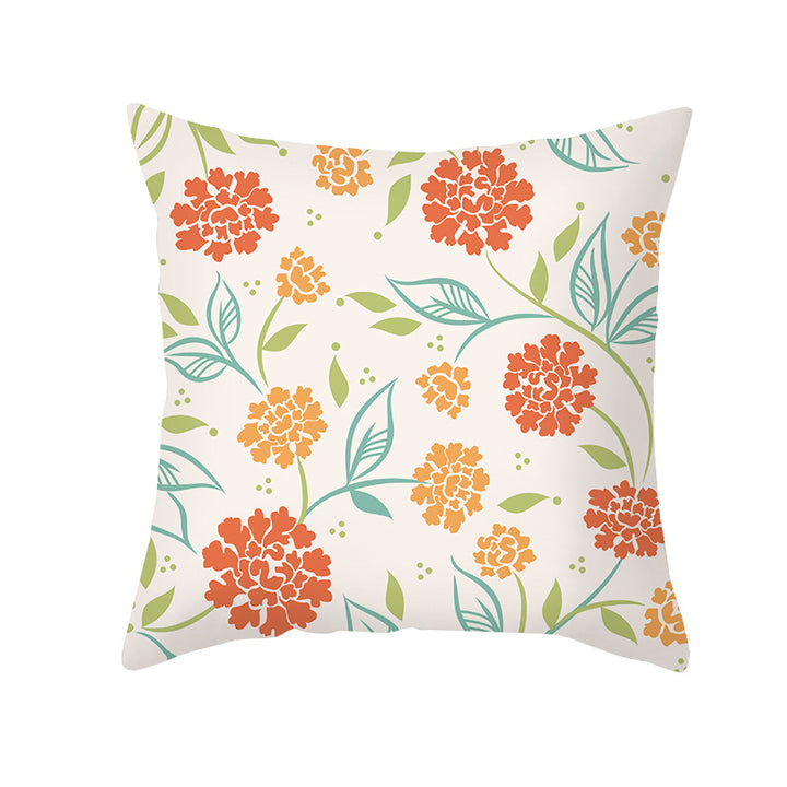 Floral Printed Cotton-Linen Throw Pillow with Removable Cover