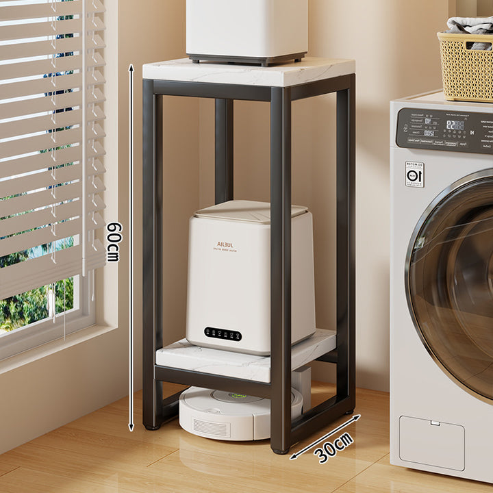 Narrow Two-Tier Metal Appliance Stand with Faux Marble Shelves