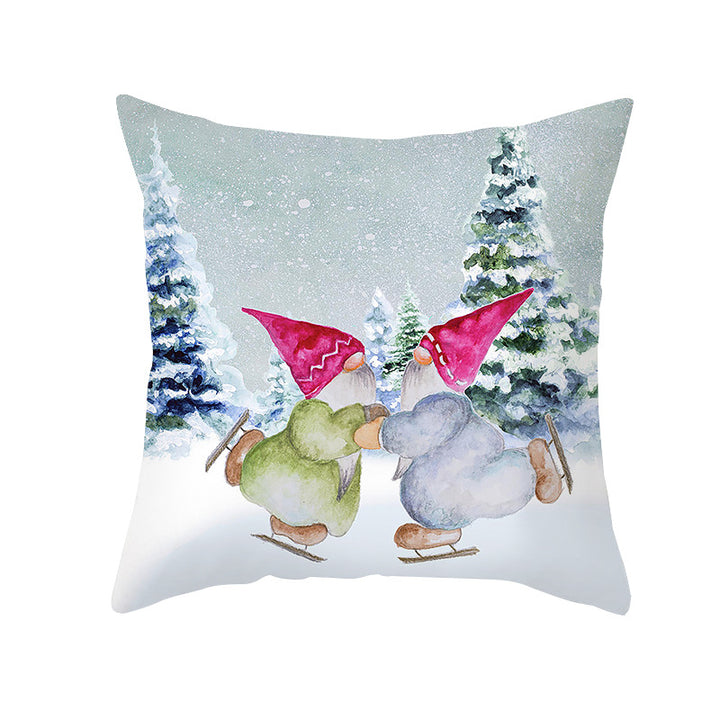 Holiday Decorative Throw Pillow Plush Polyester Cover Festive Santa Reindeer Snowman Print