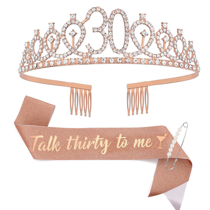 Women Crystal-Embellished Birthday Crown with Personalized Sash Stornfield