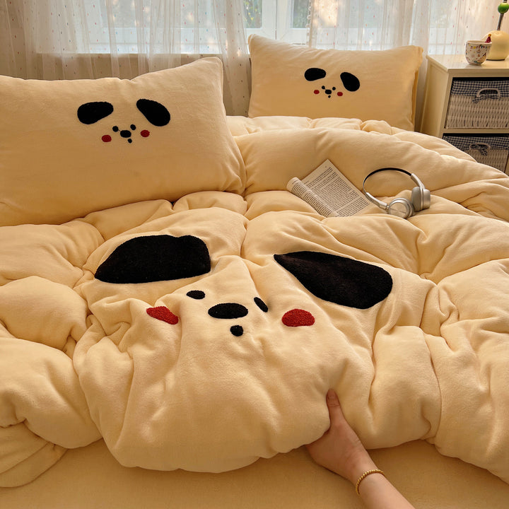 Plush Embroidered Kawaii Cat Comforter Set