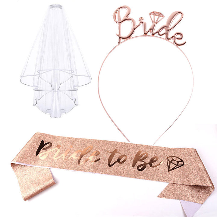 Women's bridal accessories set with shimmering veil and personalized sash Stornfield