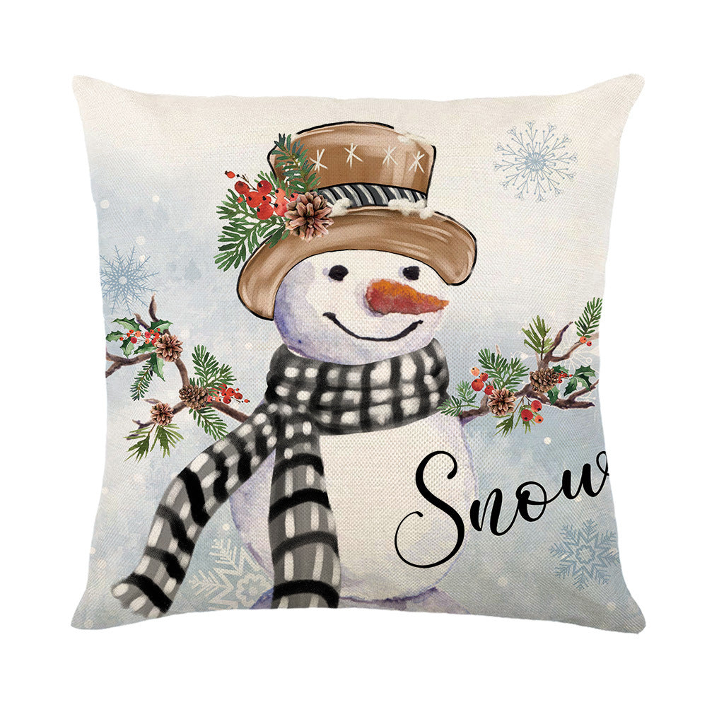 Festive Botanical Wreath Linen-Blend Cushion Cover with Painted Bird & Jingle Bells Artwork