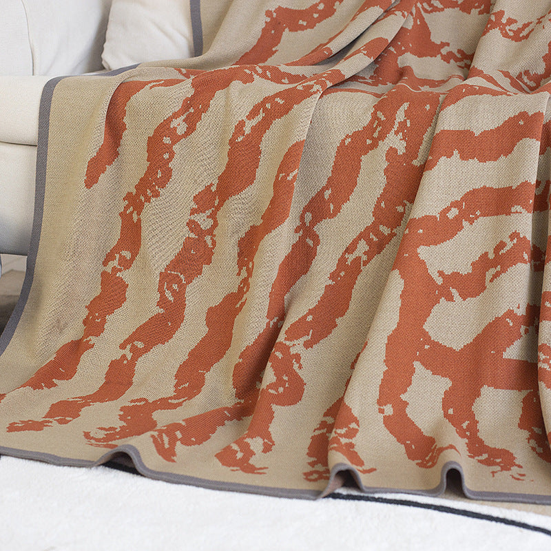 Breathable Cotton-Blend Jacquard Throw Blanket with Contrasting Edge