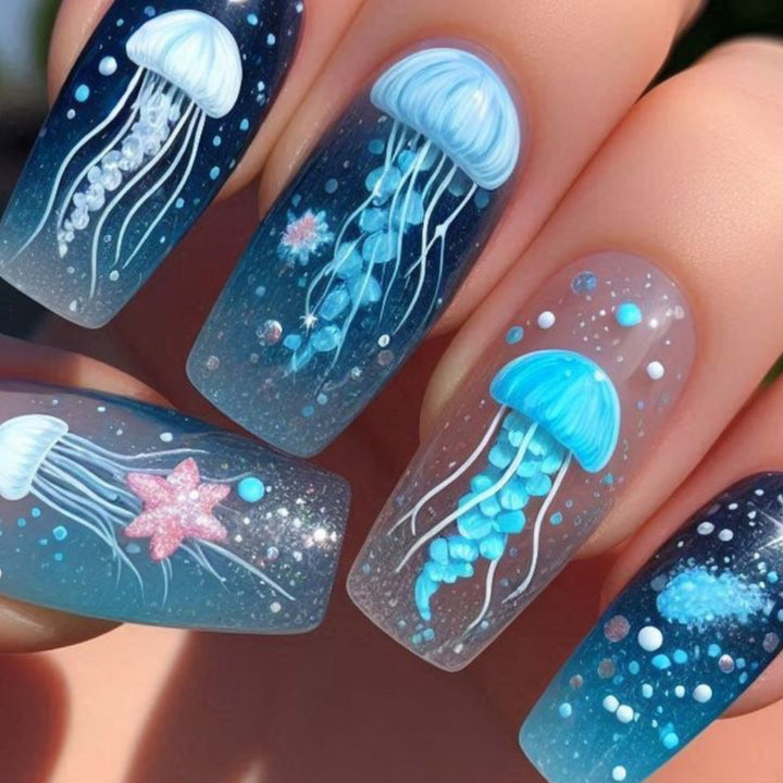 Jellyfish-Themed Acrylic Nail Art Set Stornfield