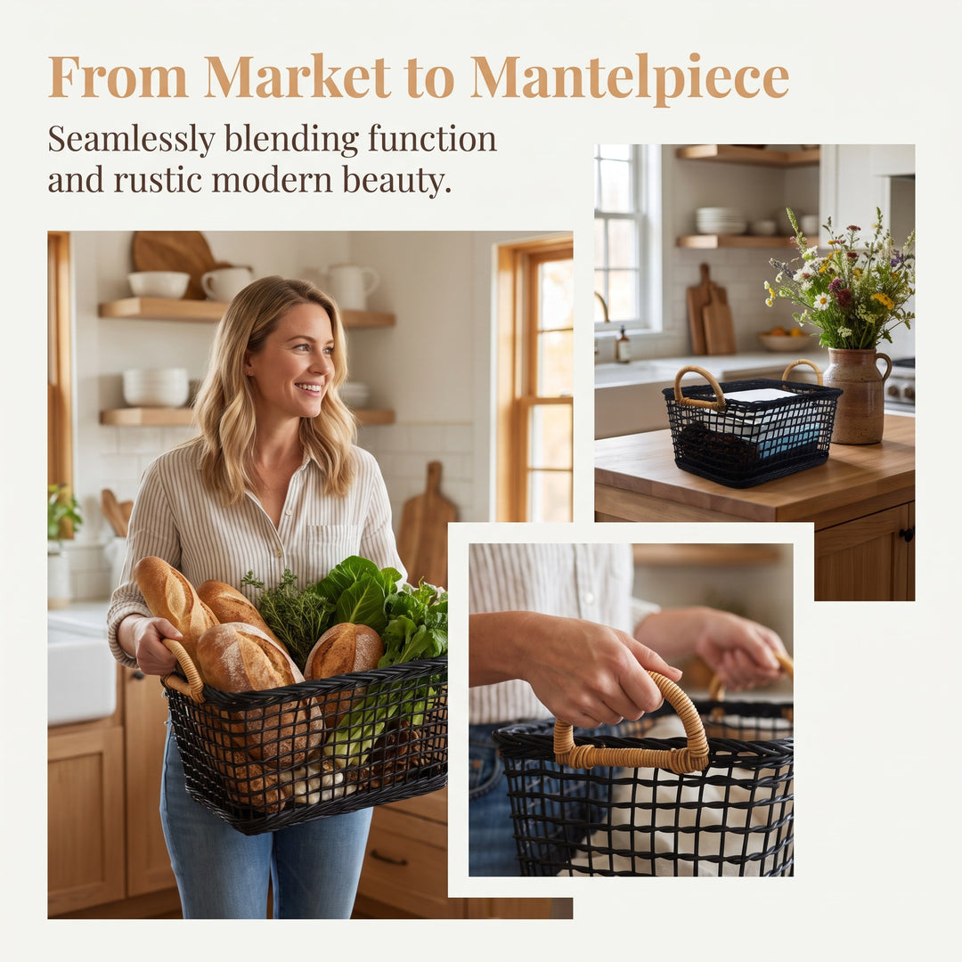 Handmade storage basket with braided handles Stornfield