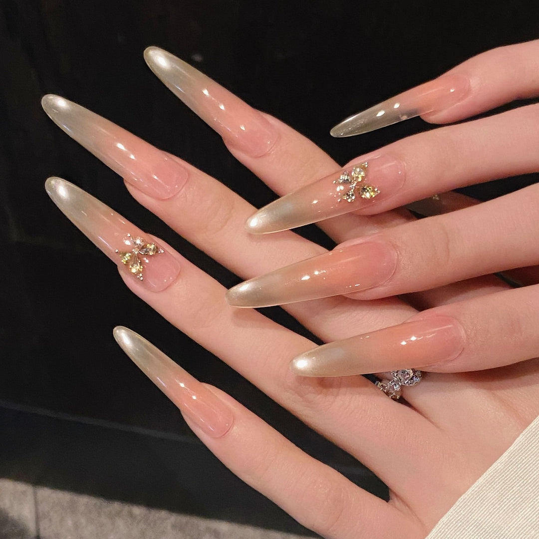 Decorative Press-On Nail Set with Gem Accents