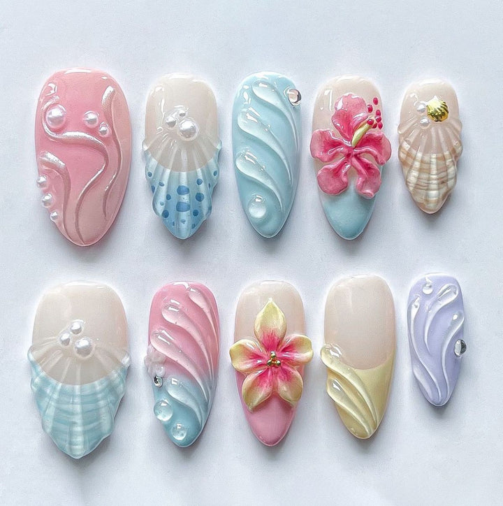 Elegant Artificial Nails with Botanical Designs Stornfield