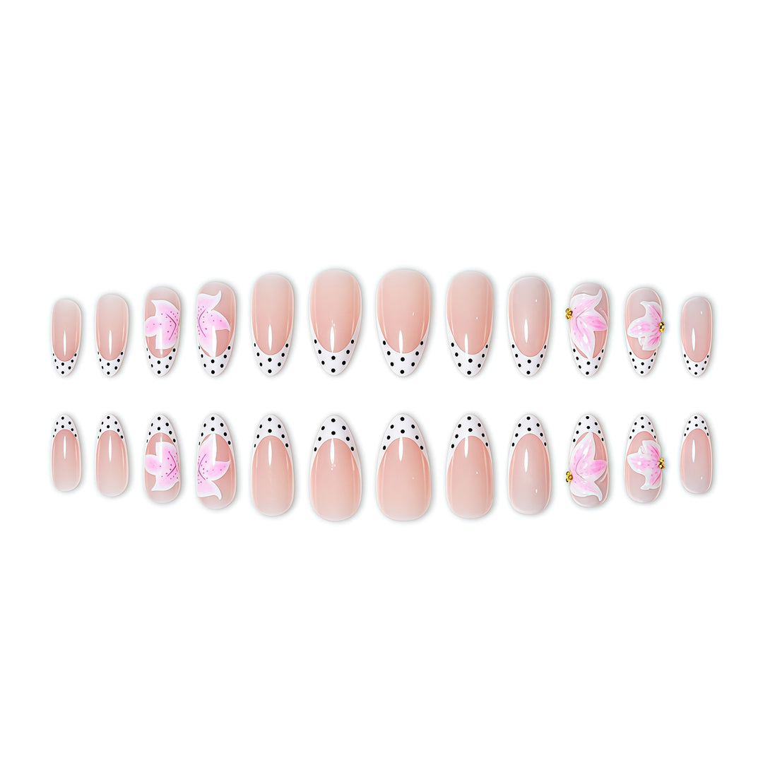 Artistic Floral and Polka Dot Press-On Nail Extensions Stornfield