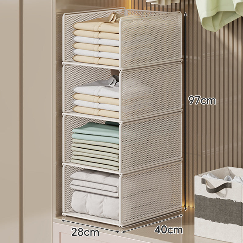 Stackable Metal Mesh Four Tier Closet Storage Drawer Organizer