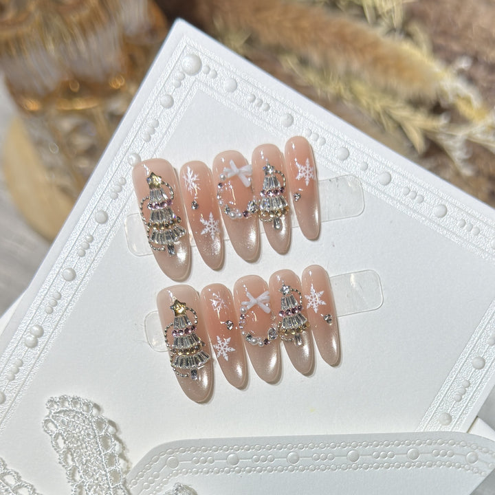 Decorative Stiletto Press-On Nail Art Set with Snowflake and Gemstone Accents Stornfield