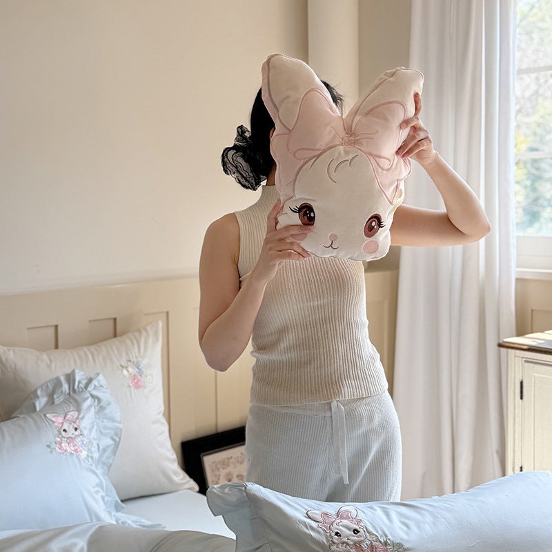 Embroidered Ruffled Cotton-Sateen Bunny Duvet Cover Set
