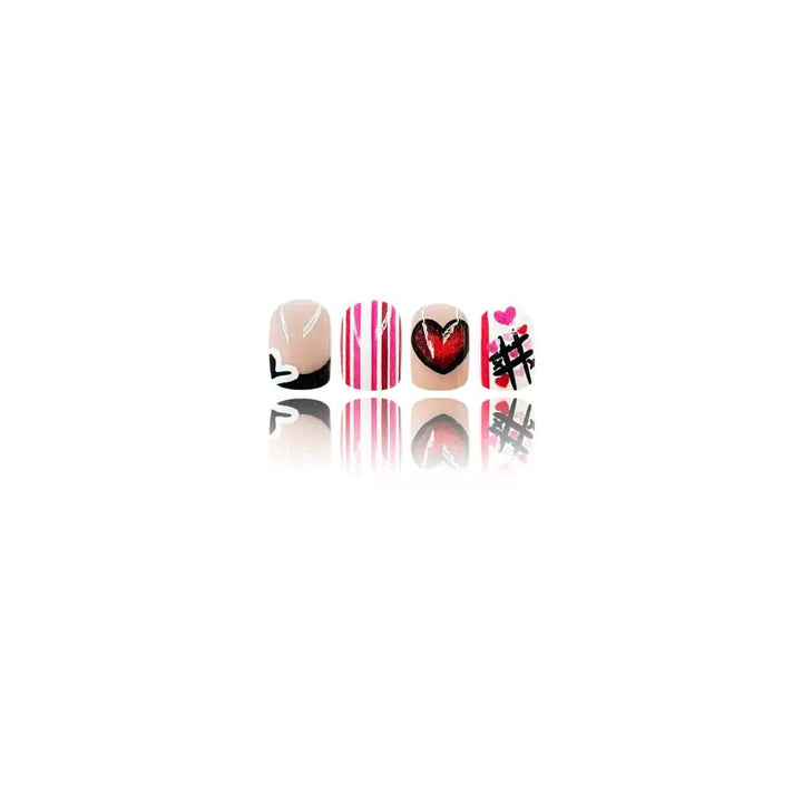 Artificial nail set with romantic heart and stripe designs Stornfield