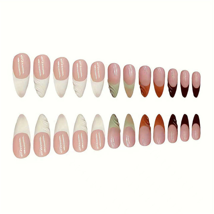 Artistic French Tip Press-On Nails with Curved Design Stornfield