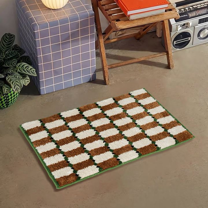 cozy cotton chenille bath mat with geometric texture pattern and non-slip back