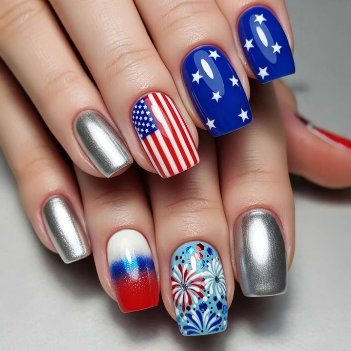 Artificial Nail Set with Patriotic Motifs Stornfield