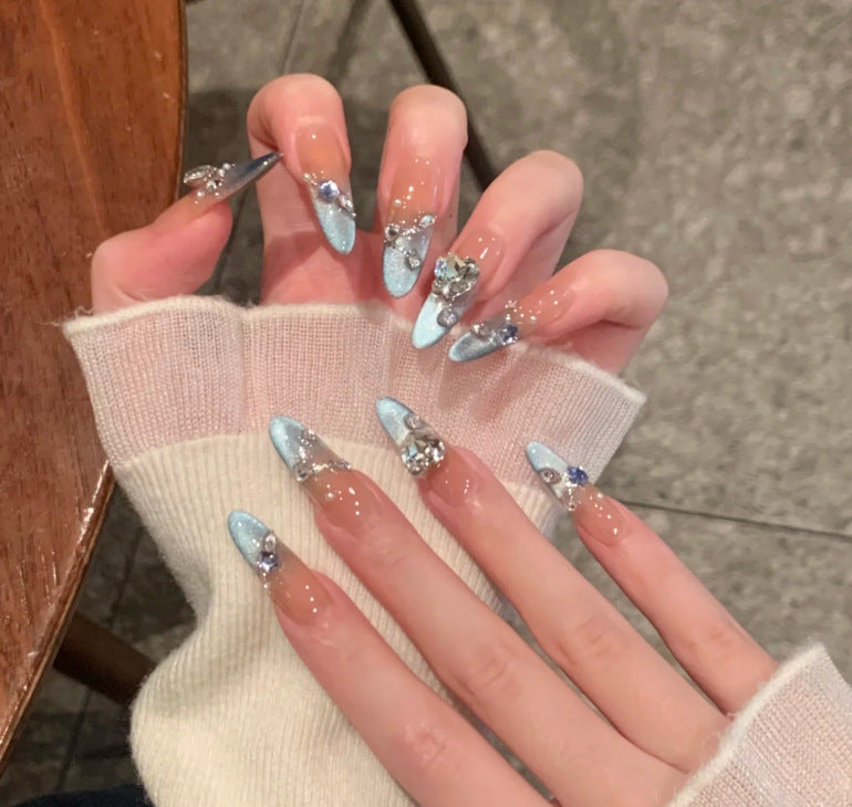 Elegant Press-On Nail Set with Floral and Gemstone Accents Stornfield