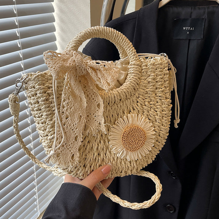 Handcrafted Woven Floral Accent Tote Bag