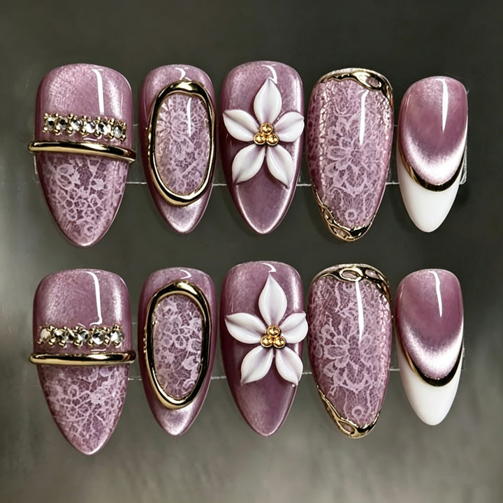 Decorative Press-On Nail Art Set with Floral and Lace Designs Stornfield