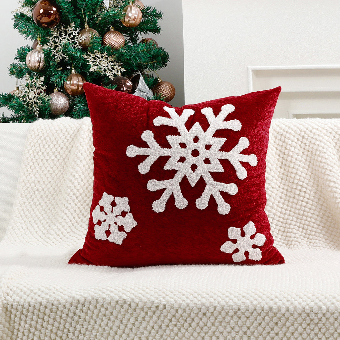 Square Velvet Embroidered Snowflake Pillow Cover with Corner Tassels