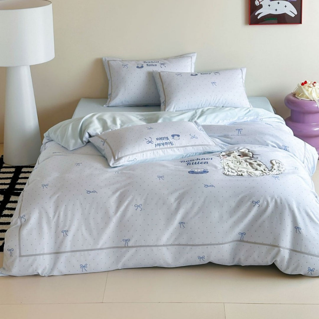 Children's Cartoon Puppy Patchwork Duvet Cover Set with Appliqué Pillowcase