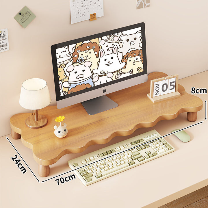 Solid Wood Monitor Riser with Tiered Desk Organizer and Cable Management