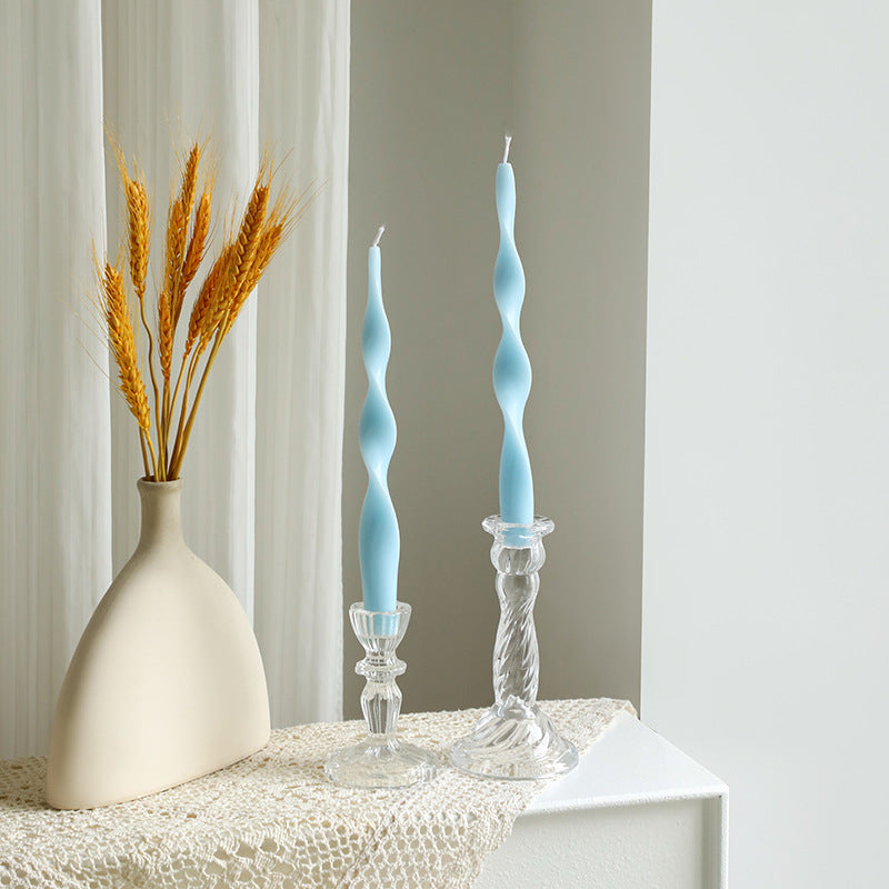 Hand-Poured Sculptural Wave Taper Candle Set with Crystal Glass Holders