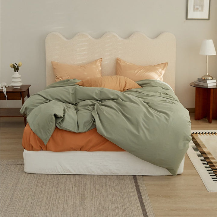 Reversible Two-Tone Cotton Sateen Duvet Cover Set with Deep-Pocket Fitted Sheet and Pillowcases