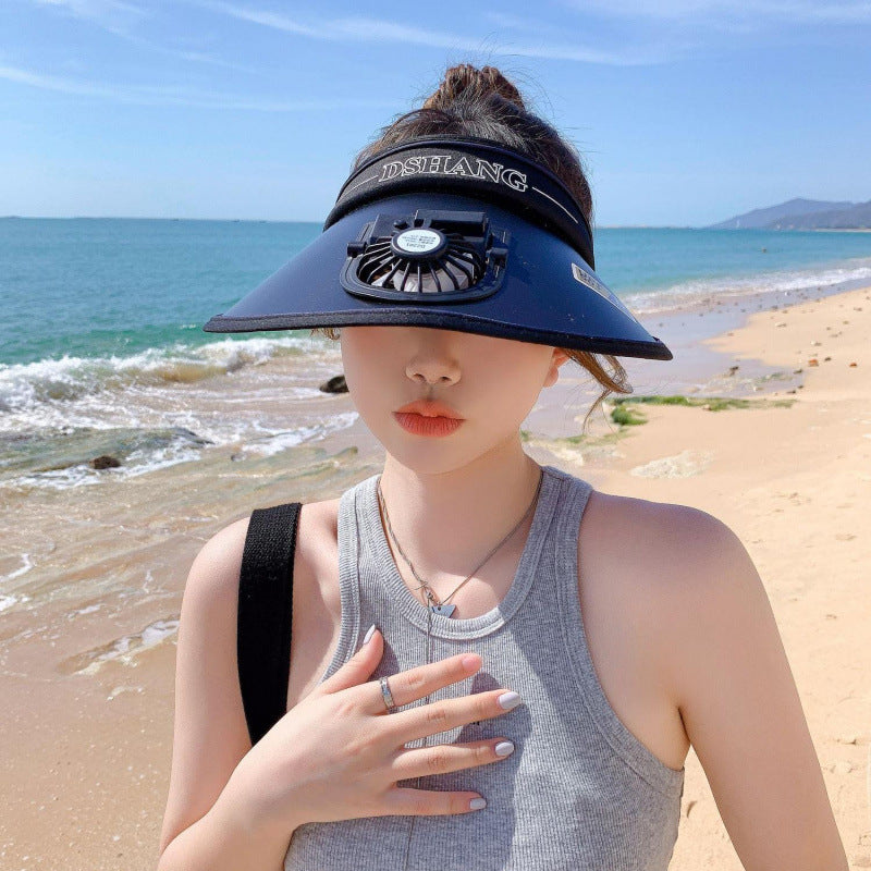Sun protection visor with quiet rechargeable mini fan and adjustable neoprene seat Stornfield