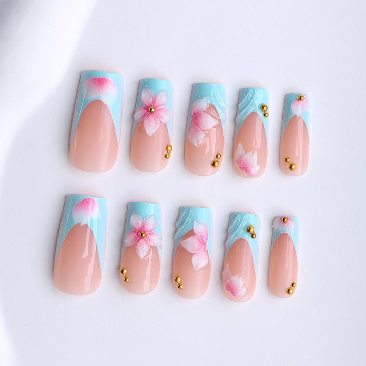 Artificial nails with floral motifs and modern design Stornfield