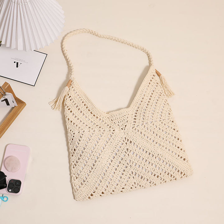 Handmade macrame crossbody bag with playful tassels Stornfield