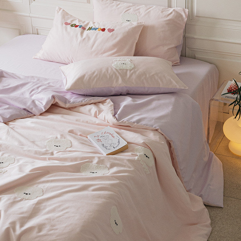 Embroidered Tufted Cotton Duvet Cover Set with Decorative Pillowcases
