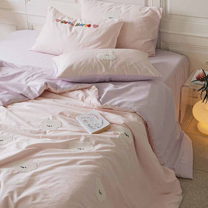 Embroidered Tufted Cotton Duvet Cover Set with Decorative Pillowcases