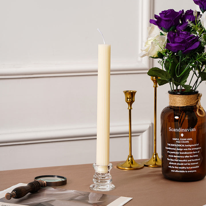 Sculpted Vertical-Groove Unscented Dinner Taper Candle for Mantel & Table