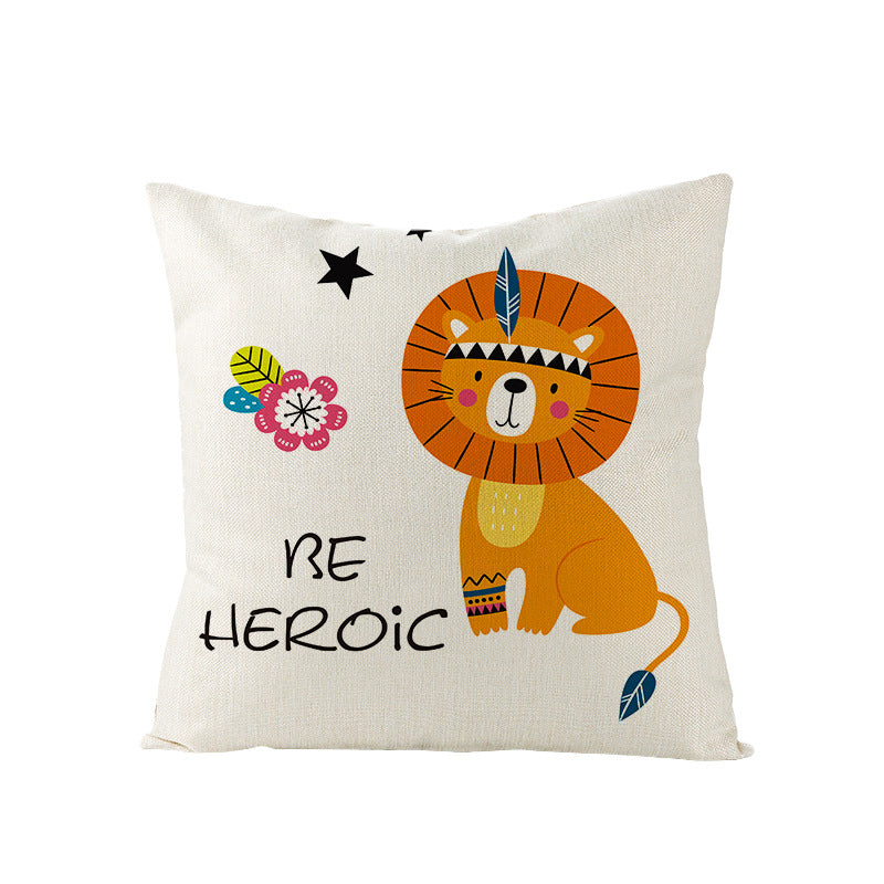 Decorative Throw Pillow Cover with Printed Giraffe Boho Nursery Design