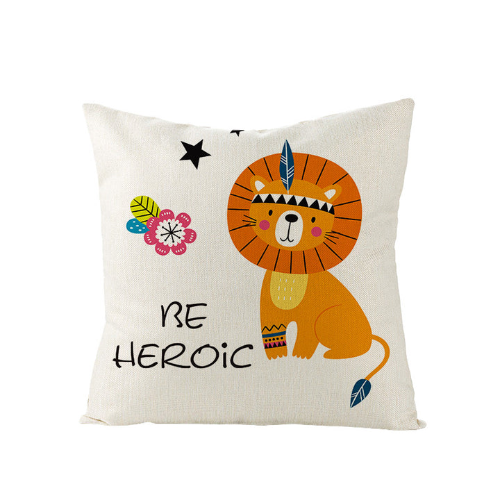 Decorative Throw Pillow Cover with Printed Giraffe Boho Nursery Design