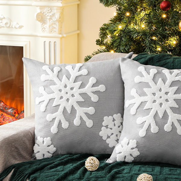 Textured Chenille Snowflake Appliqué Square Throw Pillow Cover