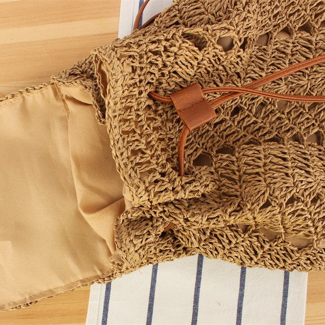 Backpack Made of Natural Straw with Leather Accents Stornfield