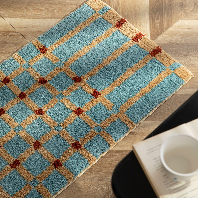 Soft runner bath mat with geometric checkered pattern and non-slip underside Stornfield